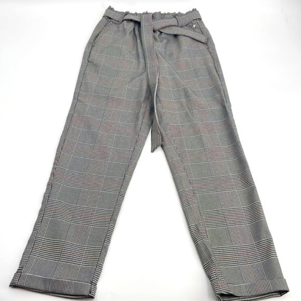 UEC Guess white & black plaid wide legs cropped pants size XS elastic waist